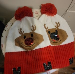 Two Unisex Mirabeau Reindeer Knit Hats